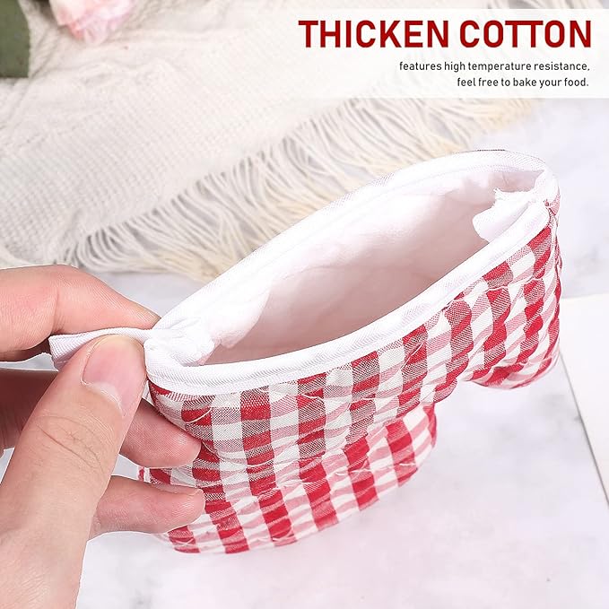 2Pcs Oven Mitts for Play Kitchen, Anti- Scald Gloves Microwave Oven Gloves Kitchen Mitts for Safe Baking Cooking ( Red Checkered )