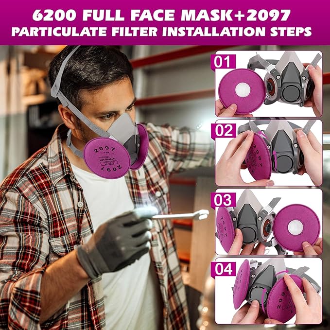 Respirator Mask with Filters - Reusable Gas Mask Against Organic Vapor Formaldehyde for Chemicals Spray Paint