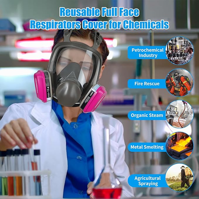 Full Face Respirator Mask 4 Sets with 60921 Filters for Protection Against Gases Dust Organic Vapors Spray Sanding welding 6800, Medium, Comfortable Fit, Anti Fog
