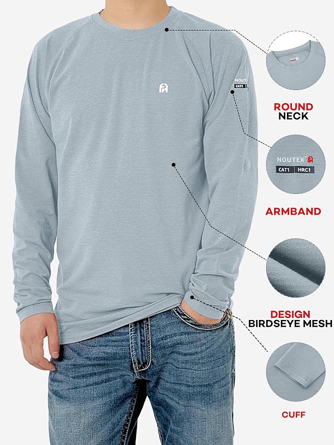 FR Shirts for Summer 5.5oz Birdseye Mesh Design Modacrylic Fabric Lightweight Flame Resistant Long Sleeve Shirt for Men CAT1