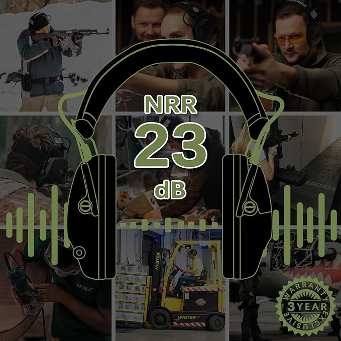PROHEAR Electronic Ear Protection with Gel Pads for Shooting with 4X Sound Amplification, Gun Range Hearing Protection Muffs, NRR 23dB Noise Reduction Headphones for Hunting, Green
