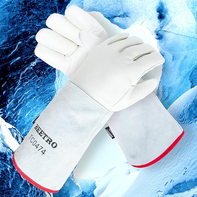 BEETRO -292℉/-180℃ or Above Antifreeze Gloves for Dry Ice Handling Liquid Nitrogen Sponge and Cotton Inner