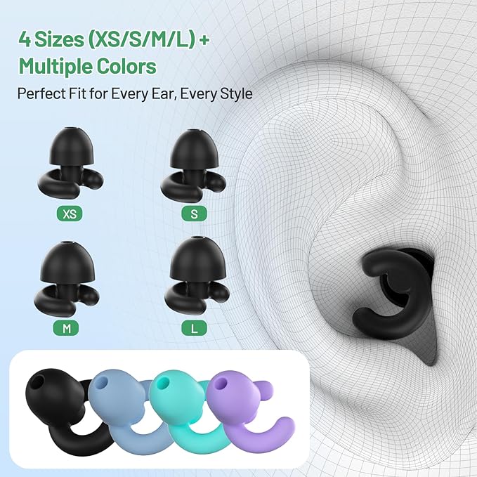 Ultra-Soft Noise Cancelling Ear Plugs, Reusable Silicone for Sleep Concerts Travel Office,33dB (NRR),Ergonomic Integrated Design Fit for Small Ear Canals Noise Sensitivity (Black, 4 Pairs)