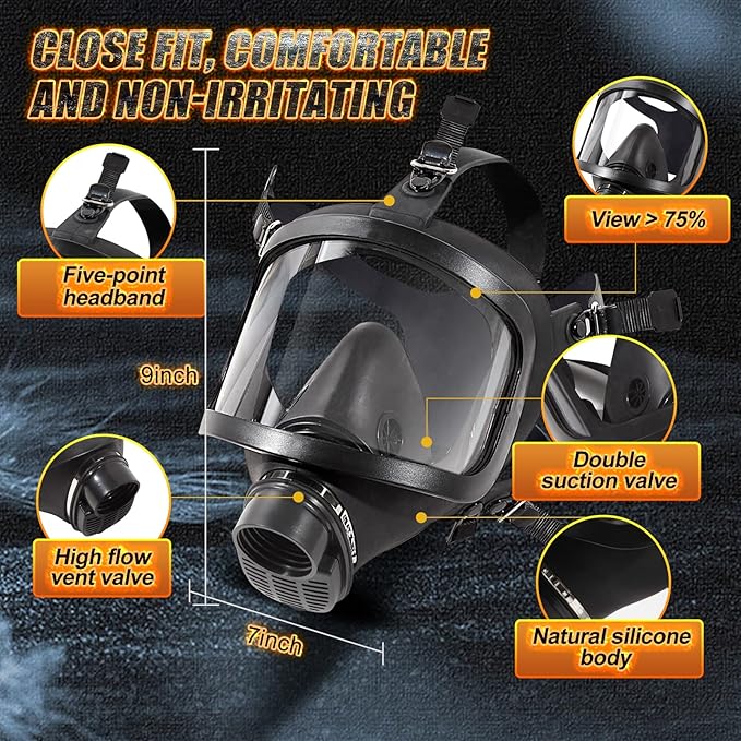 HANUU Gas Masks Survival Nuclear and Chemical, Gas Mask Military Tactical Respirator, Full Face Respirator Mask with 40mm Activated Carbon Filter for Dust, Vapors, Chemicals