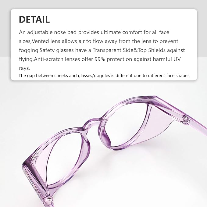 Anti-Fog Safety Glasses for Women | ASIN Z87.1 Safety Glasses for Men | Blue Light Blocking Safety Goggles (Square lilac)
