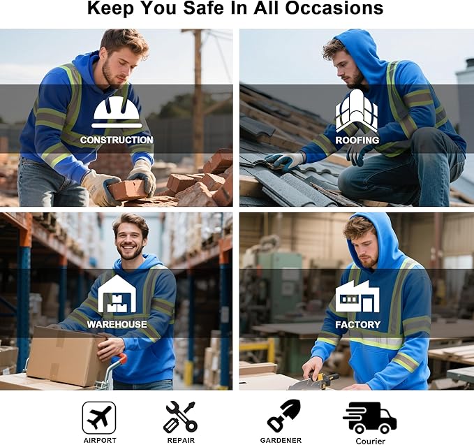 ProtectX Men's High Visibility Heavy Duty Long Sleeve Reflective Safety T-Shirts for Construction, Class 2-3 Type R