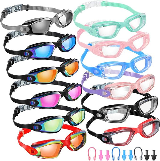Xuhal 12 Pack Swim Goggles for Adult Anti Fog Swimming Glasses Leak Proof Swim with 12 Waterproof Nose Clips