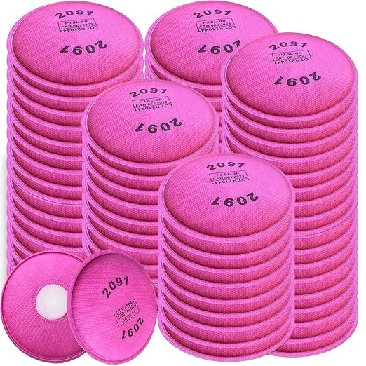 120 PCS (60 Pack) 2091 Particulate Filter Installed on Filter Retainer Replacement for 6000 6200 6800 7000 FF-4, Filters Against Dust, Painting, Cutting, Woodworking, Pink