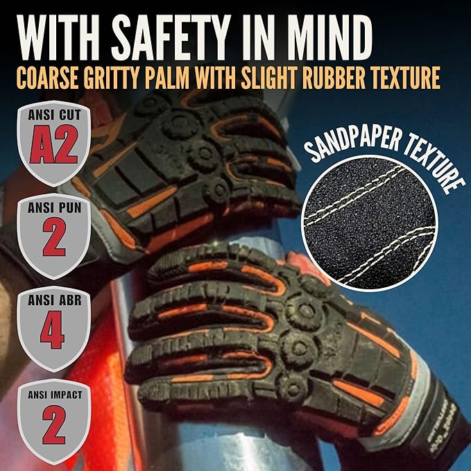 Cestus 3075, Coarse Palm Heavy Duty Work Gloves, ANSI A2 Cut Resistant Impact Gloves for Extrication Construction Demolition