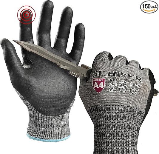 Schwer AIR-SKIN Cut Resistant Gloves AR5918 with Extreme Lightweight&Thin, Level 5 Wire Metal Gloves for Refined Work, Touch-screen, Fiberglass-free, 3D-Comfort Fit, Breathable, Black 150 Pairs (M)