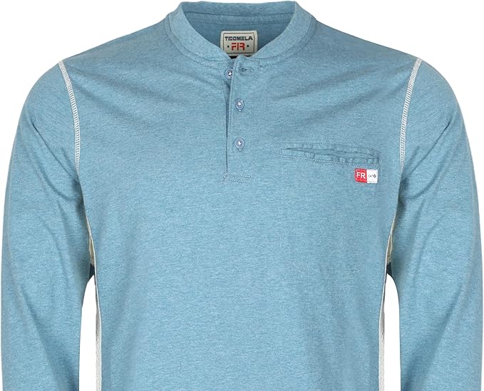 TICOMELA FR Shirts for Men 6oz Flame Retardant Mesh Breathable T-Shirt NFPA2112 Fire Retardant Henley Shirts