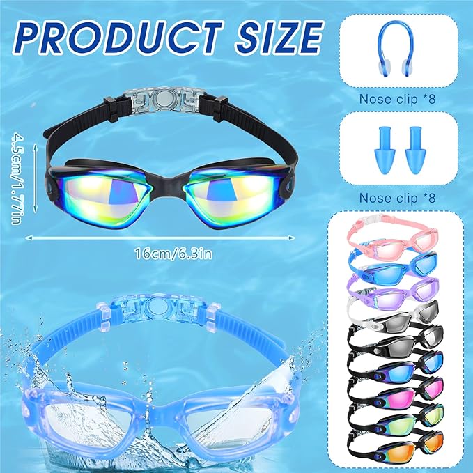 Yexiya 9 Pack Swim Goggles for Adult Anti Fog Swimming Glasses No Leaking UV Protection Pool party Goggles with Waterproof Earplug and Nose Clips for Men Women