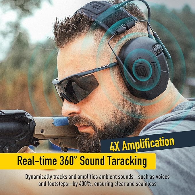 Shooting Ear Protection, Electronic Ear Protection For Gun Range Bluetooth 5.4 Ear Muffs with Gel Ear Pads, 29dB SNR