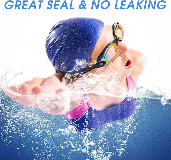 Macarrie 5 Pairs Swimming Goggles for Adults Kids Anti Fog Pool Goggles bulk No Leaking Glasses with Ear Plugs Nose Clip