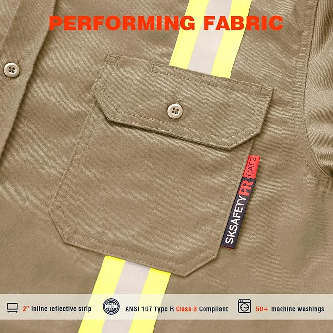 SKSAFETY 7oz FR Shirts for Men, Welding Shirt Hi Vis Flame Resistant 100% Cotton Fire Retardant Longsleeve Shirt CAT2/NFPA