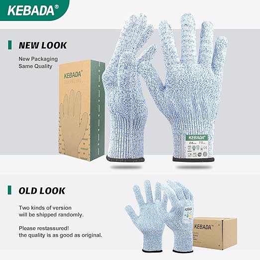 Kebada Cut Resistant Gloves, 100% Food Grade Cutting Gloves, ANSI A4 Level 5 Protection Anti Cut, Glass-Free and Steel-Free, Model C4, 6 Pairs, Large