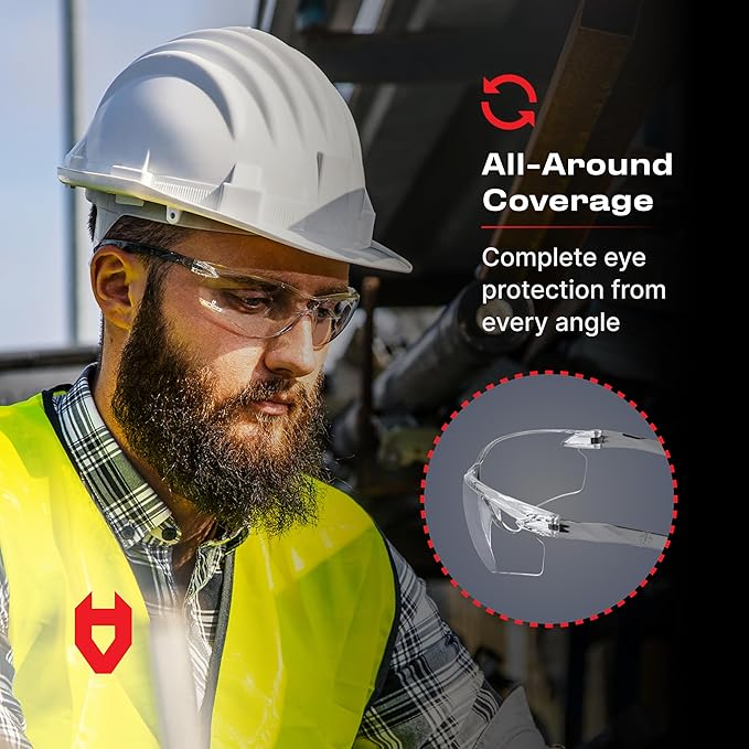 NoCry Lightweight Protective Safety Glasses with ANSI Z87.1 Rated, Clear, Scratch Resistant, Anti Fog Lenses, Suitable for Indoor or Outdoor Use (10 pack)