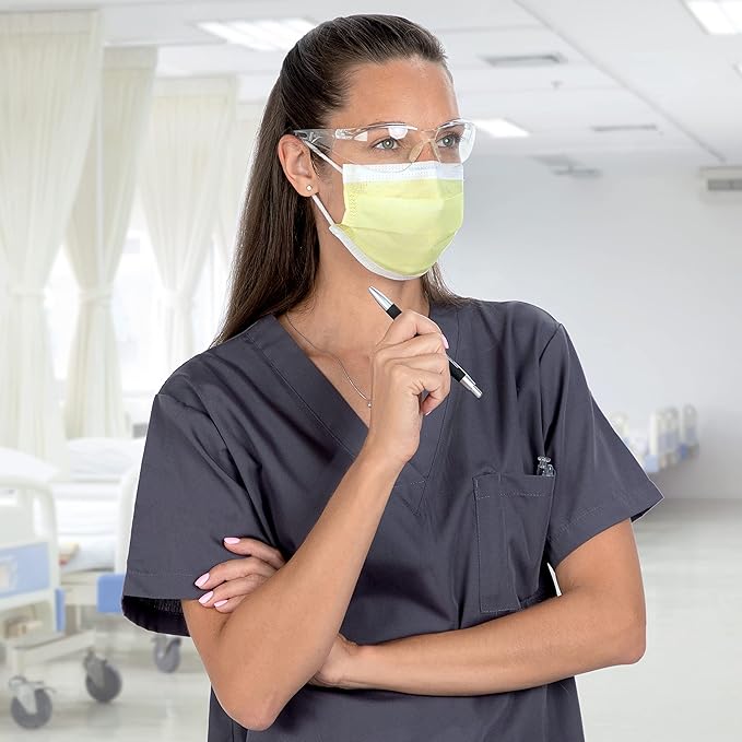HALYARD FLUIDSHIELD 1 Disposable Procedure Mask w/SO SOFT Lining and SO SOFT Earloops, Yellow, Level 1, 25867 (Case of 500)
