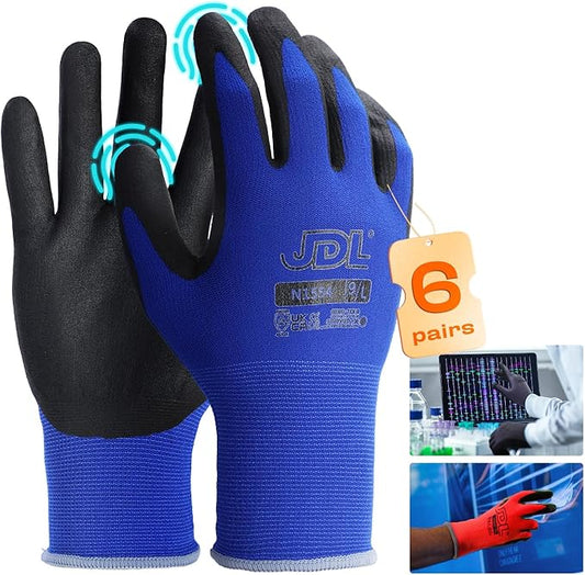 JDL Work Gloves with Micro Foam Nitrile Coated, Touch Screen Compatible,US Patent Seamless Knit Nylon Safety Gloves
