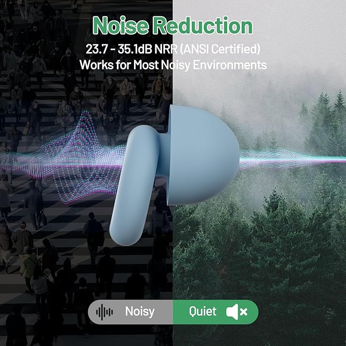 Ultra-Soft Noise Cancelling Ear Plugs, Reusable Silicone for Sleep Concerts Travel Office,33dB (NRR),Ergonomic Integrated Design Fit for Small Ear Canals Noise Sensitivity (Blue, 4 Pairs)
