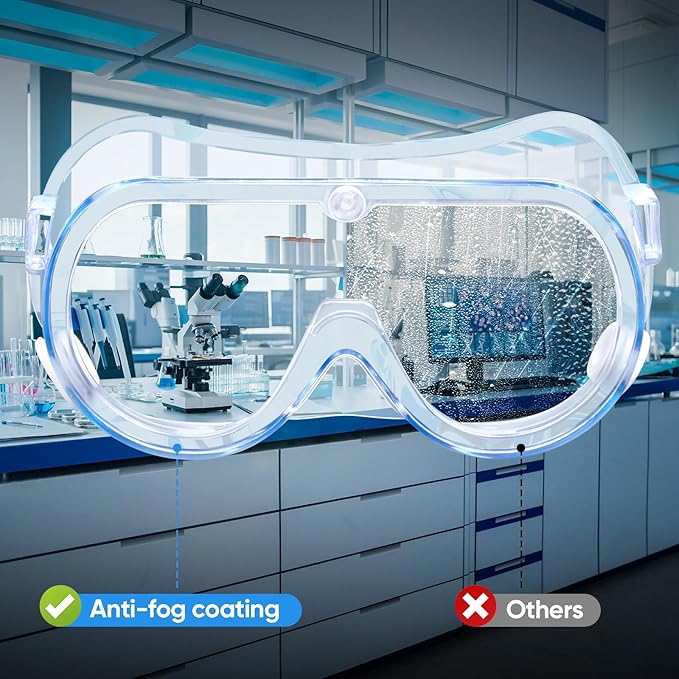 TICONN Anti-Fog Safety Goggles, HD Clear Eye Protection, ANSI Z87.1 Lab Goggles for Chemistry, Industrial