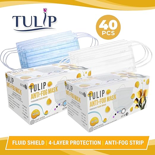 40 Blue Fluid Shield ASTM Level 3 Masks 4-Layer w/Anti Fog Foam Strip