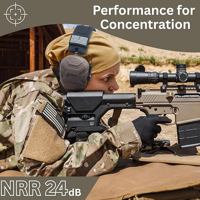 Shield XT Shooting Ear Protection for Gun Range | NRR 24dB | Construction Hearing Protection for Adults and Kids | Slim Noise Reducing Ear Muffs for Sport and Safety (OD Green) by Emblem OD