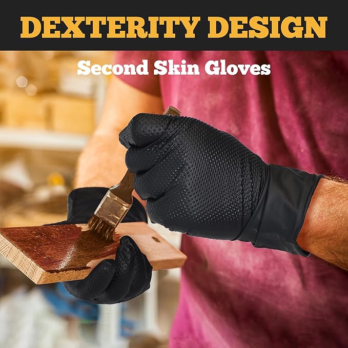TitanFlex Heavy Duty Black Nitrile Gloves, 6 Mil with Raised Diamond Texture Disposable Gloves Latex Free, Powder Free