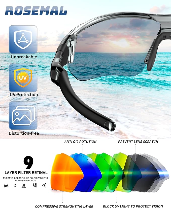 Polarized Sports Sunglasses for Men Women Youth Baseball Running Fishing Tennis Golf Cycling Driving Motor TAC UV400 TR90