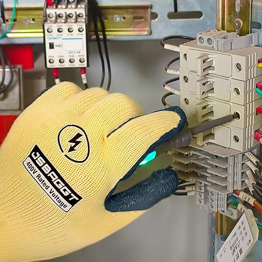 Insulated Electrician Gloves 400V High Voltage Resistant, Flame Retardant & Rubber Non-Slip Grip for Electrical Work (Yellow, 1PCS)