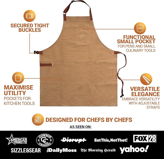 Chef Sac Chef Apron | Cotton Canvas Kitchen Apron | Aprons for Men | Aprons for Women with Pockets | Professional Chef Aprons