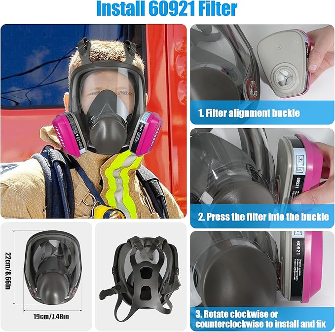 Full Face Respirator Mask 2 Sets with 60921 Filter - for Protection Against Gases Dust Organic Vapors Spray Sanding welding 6800