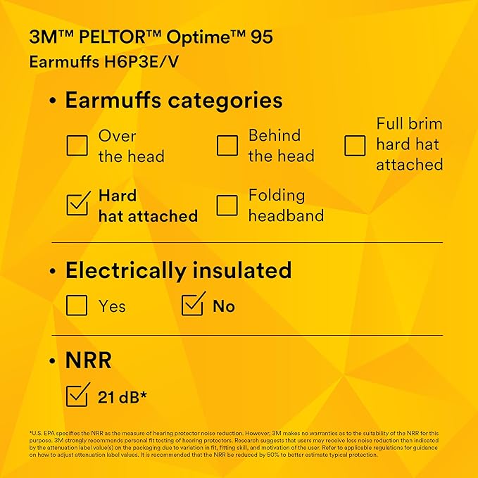 3M PELTOR Hearing Protection Optime 95 Earmuffs, Adjustable Earcups, E-A-Rfit Compatible, Stainless Steel