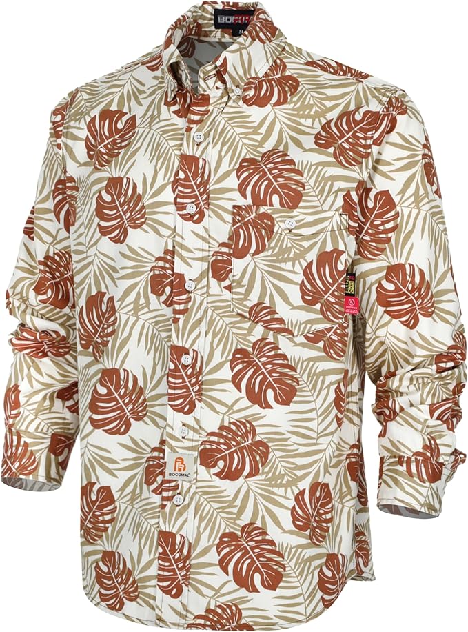BOCOMAL FR Shirts Printed Paisley/Hawaii Lightweight Pearl Snaps/Button Down Flame Resistant NFPA2112 CAT2 Work Shirt
