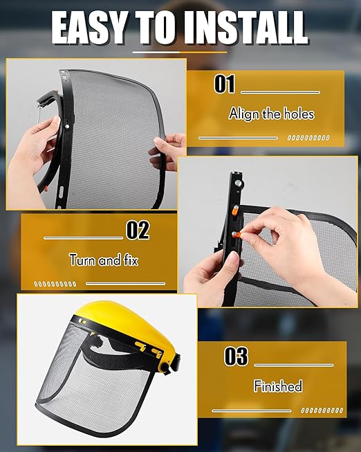 5 Pcs Faceshield Replacement Visors Steel Wire Mesh Safety Face Shield Mask for Weed Whacking Grinding Black Mesh Face Shield for Woodcutting Mowing Gardening Trimming, Headgear Not Included