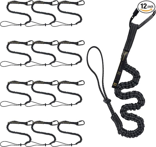 TRSMIMA Safety Tether Tool Lanyard - 12 Pack Safety Tool Leash Shock Absorbing Strap Lock Carabiner Roofing Work for Window Cleaners Roofers