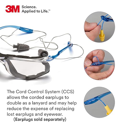 3M Hard Hat SecureFit H-701SFV-UV, White, Vented Cap Style Safety Helmet with Uvicator Sensor + 3M Safety Glasses 2-Pack, Anti-Fog, Anti-Scratch, Clear Lens, ANSI Z87, Corded Ear Plug Control System