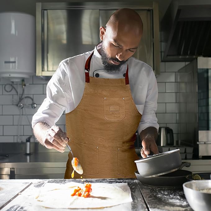 Chef Sac Chef Apron | Cotton Canvas Kitchen Apron | Aprons for Men | Aprons for Women with Pockets | Professional Chef Aprons
