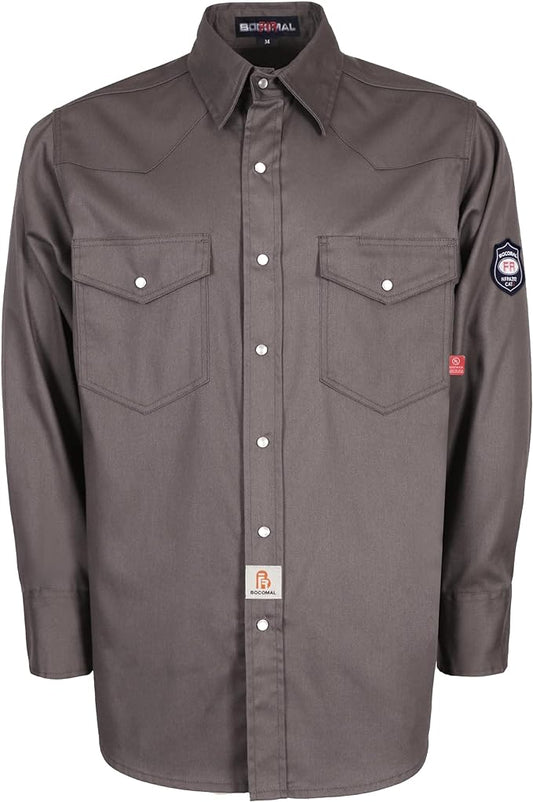 BOCOMAL FR Shirts Flame Resistant 100% C NFPA2112 7.5oz Men's Fire Retardant Welding Shirt