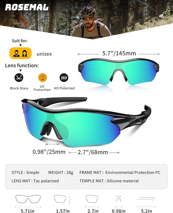 Polarized Sports Sunglasses for Men Women Youth Baseball Running Fishing Tennis Golf Cycling Driving Motor TAC UV400 TR90