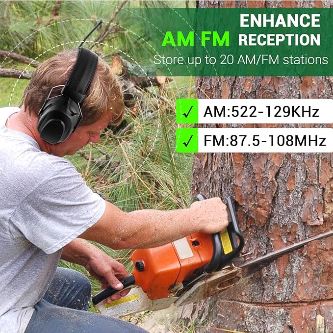 Upgraded AM FM Radio Headphones with Bluetooth 5.4,NRR 25dB Safety Ear Muffs for Noise Reduction,LCD Headset,Built-in Mic,2000mAh Rechargeable Hearing Protection for Work,Lawn Mowing,Workshop(Black)