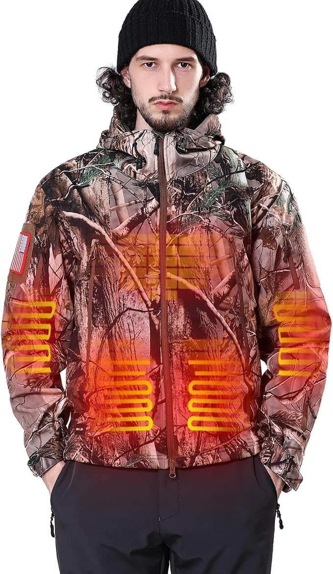 DEWBU Heated Jacket for Men with 12V Battery Pack Winter Outdoor Soft Shell Electric Heating Coat