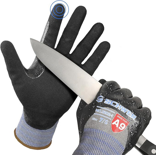 Schwer ProGuard-X ANSI A9 Highest Level Cut/Abrasion Resistant Gloves for Heavy Duty Work, 3/4 Double Nitrile Coating for Detect Metal, Water ＆ Oil Proof, Anti Slip, Touch Screen, Non-PFAS, PM3202 (S)