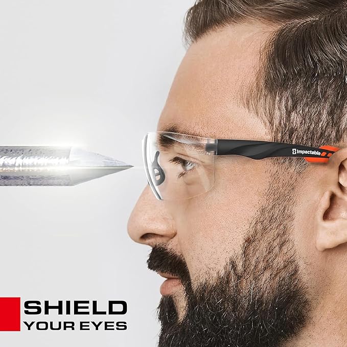 Pickleball Safety Glasses – Fit-Enhanced ANSI Z87.1, Anti-Fog, UV & Impact Resistant Eyewear for Sports, Work & Shooting – No-Slip Grip, Black and Orange, 1 Pack