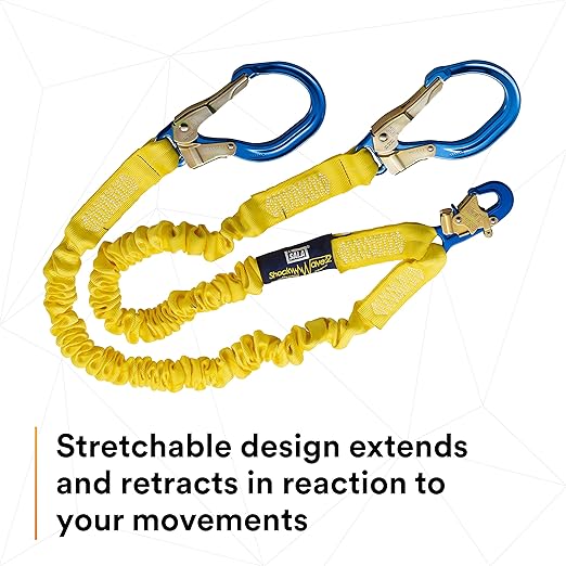 3M DBI-SALA 6' Shockwave2 1 1516" Polyester Tubular Web Twin-Leg Tie-Off Shock-Absorbing Lanyard With Snap Hook And Aluminum Rebar Hooks On Leg Ends