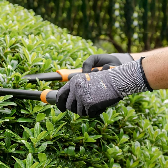 Kebada W2 Work Gloves for Men and Women, Nitrile Coated Working Gloves for Gardening, Construction, Warehouse, Safety Gloves for Work in Yard and Outdoors, 6 Pairs, Medium