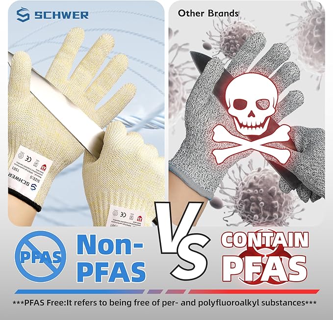 Schwer 2 Pairs SlicePro ANSI A9 Cut Resistant Gloves PR1501, Food Grade Reliable Cutting Glove, Mandoline Gloves for Kitchen Meat Cutting, Oyster Shucking, Fish Fillet Processing, Non-PFAS, S