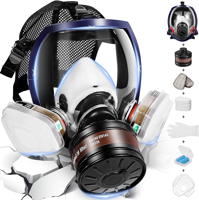 Full Face Respirator Mask, Gas Masks Survival Nuclear and Chemical, Gas Respirator with Activated Carbon Filters
