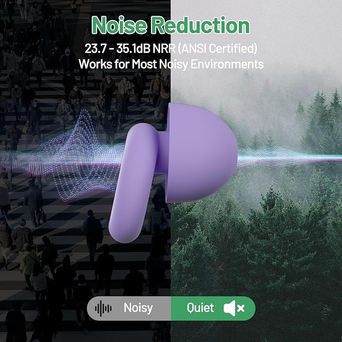 Ultra-Soft Noise Cancelling Ear Plugs, Reusable Silicone for Sleep Concerts Travel Office,33dB (NRR),Ergonomic Integrated Design Fit for Small Ear Canals Noise Sensitivity (Purple, 4 Pairs)