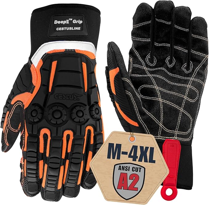 Cestus 3075, Coarse Palm Heavy Duty Work Gloves, ANSI A2 Cut Resistant Impact Gloves for Extrication Construction Demolition